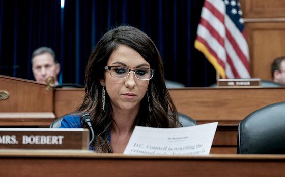 Rep. Rep. Lauren Boebert (R-CO) reads at a hearing on Capitol Hill earlier this year. MUST CREDIT: Photo for The Washington Post by Michael A. McCoy
