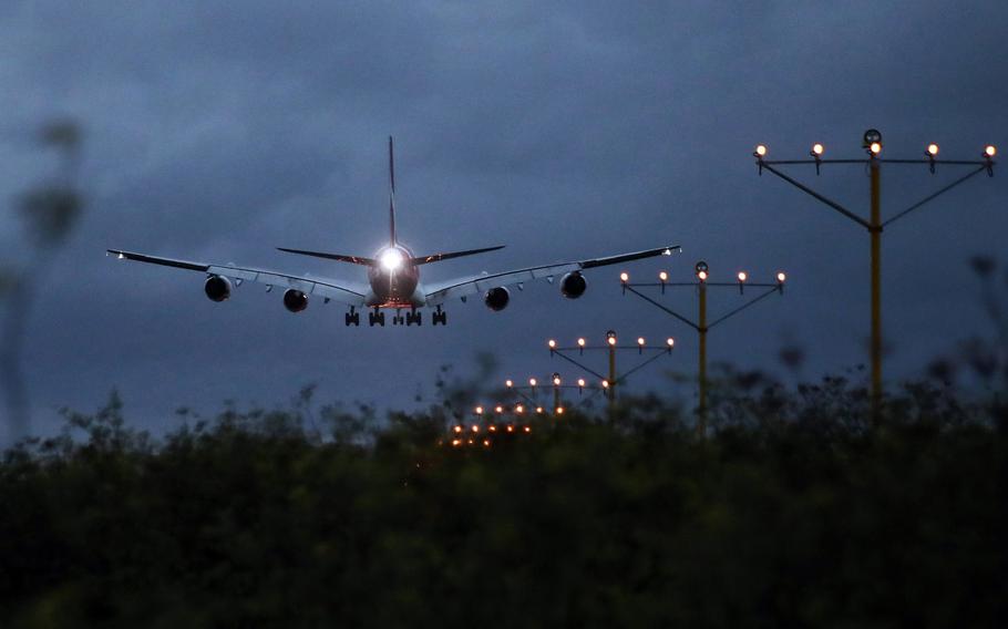 An Airbus A380 aircraft approaches to land at Sydney Airport in Sydney on Feb. 21, 2019. 