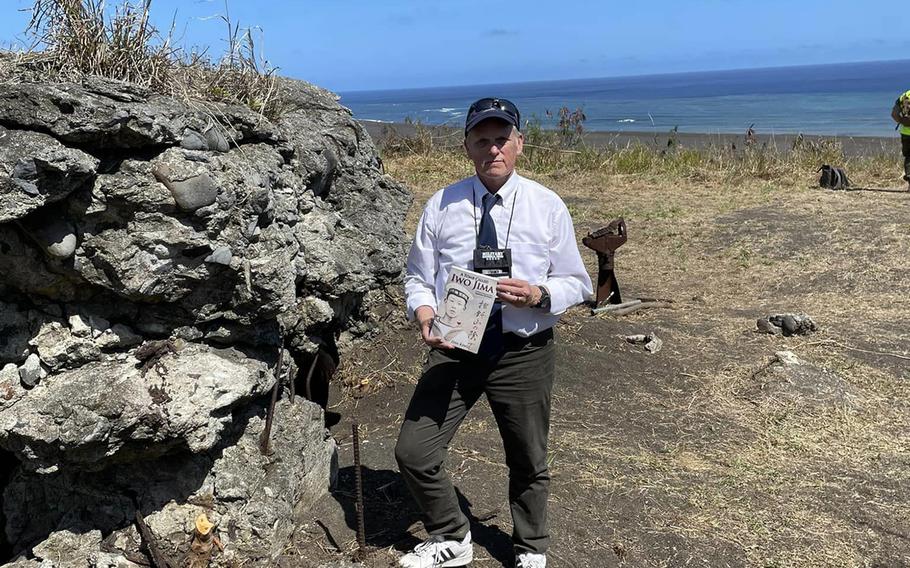 Texas-based author Dan King, a volunteer for the Iwo Jima Association of America, poses during a visit to the island on March 23, 2023. 