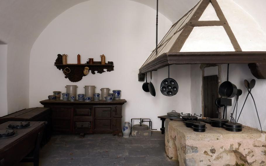 The summer kitchen at Buerresheim Castle, with its half-timbered oven. 