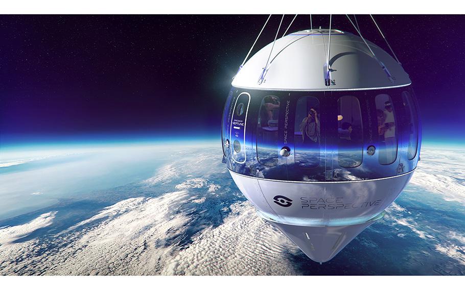 Rendering of the Space Perspective Spaceship Neptune balloon capsule with its updated design as of July 2022. 