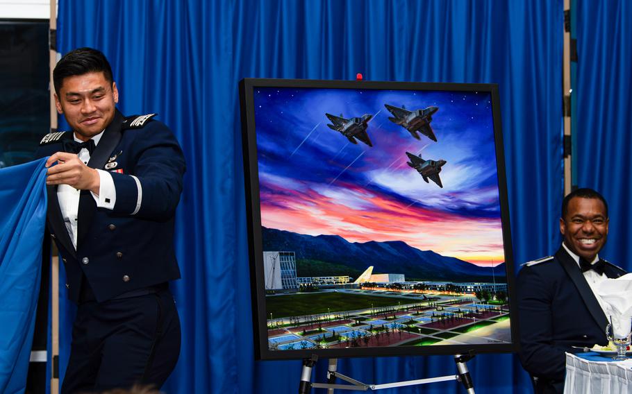 The U.S. Air Force Academy Class of 2024 official painting was unveiled during the 100s Night Dining-in, Thursday, Feb. 15, 2024, at Mitchell Hall.