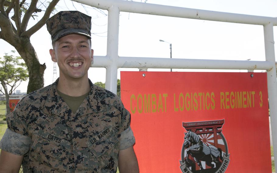 Marine Cpl. James Cates, 24, of Combat Logistics Regiment 3 at Camp Foster, Okinawa, may be awarded for saving a fellow Marine stuck in a rip current off the northern tip of the island. 