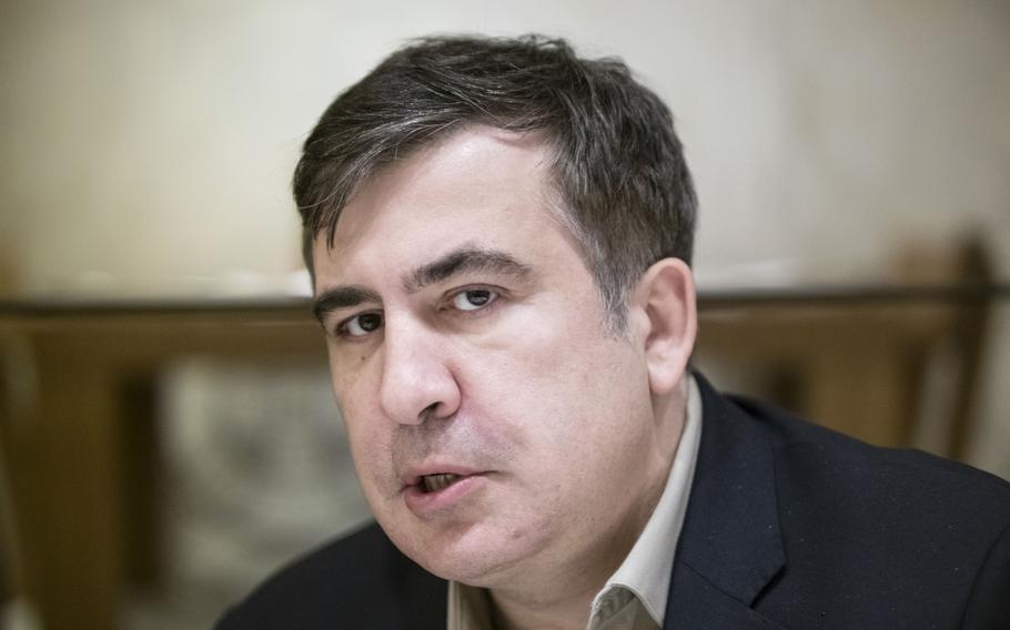 Former Georgian President Mikheil Saakashvili attends a briefing in Kiev, Ukraine, on March 13, 2015. Saakashvili on Friday, Nov. 19, 2021, ended a 50-day hunger strike.