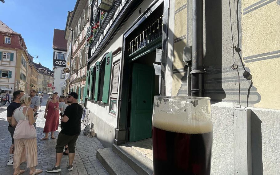 Outside of the Schlenkerla brewery on June 21, 2021 in Bamberg, Germany. Bamberg is renowned for its rauchbier, or smoked beer, with its distinct flavor.