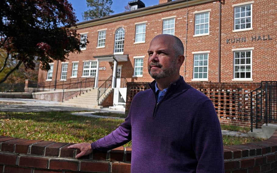 Tim O’Ferrall, general manager of Fort Meade Alliance, stands outside the Education and Resiliency Center at Kuhn Hall at Fort George G. Meade.