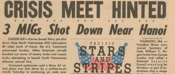 A photo of a 1972 Stars and Stripes Vietnam War headline. 