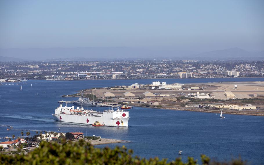 The hospital ship USNS Mercy departs Naval Base San Diego to kick off Pacific Partnership 2024, Tuesday, Oct. 10, 2023.