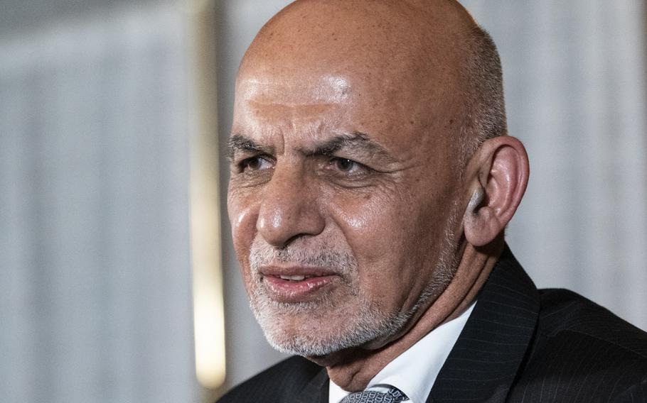 Afghan President Ashraf Ghani speaks during a media availability after his meeting with President Joe Biden in Washington, Friday, June 25, 2021.