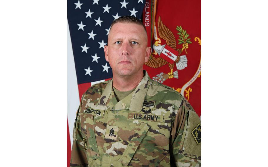 Command Sgt. Maj. Jeremy Compton, 44, was charged with owning and distributing child pornography, adultery and distributing explicit photos of himself while in uniform. He will face a jury at a court-martial in May. He is assigned to the 46th Engineer Battalion at Fort Polk, La.