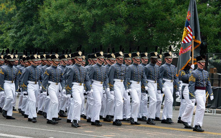 Cadets marching in formation.