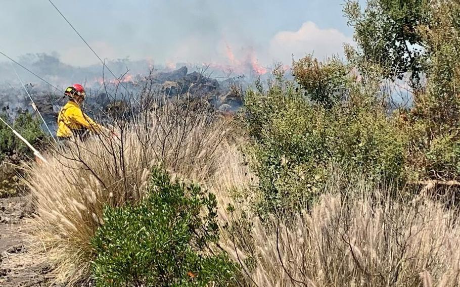 A wildland fire was first seen at midday Wednesday, Aug. 10, 2022, on the western portion of the Pohakuloa Training Area, a 132,000-acre site operated by the Army and used for live-fire training.