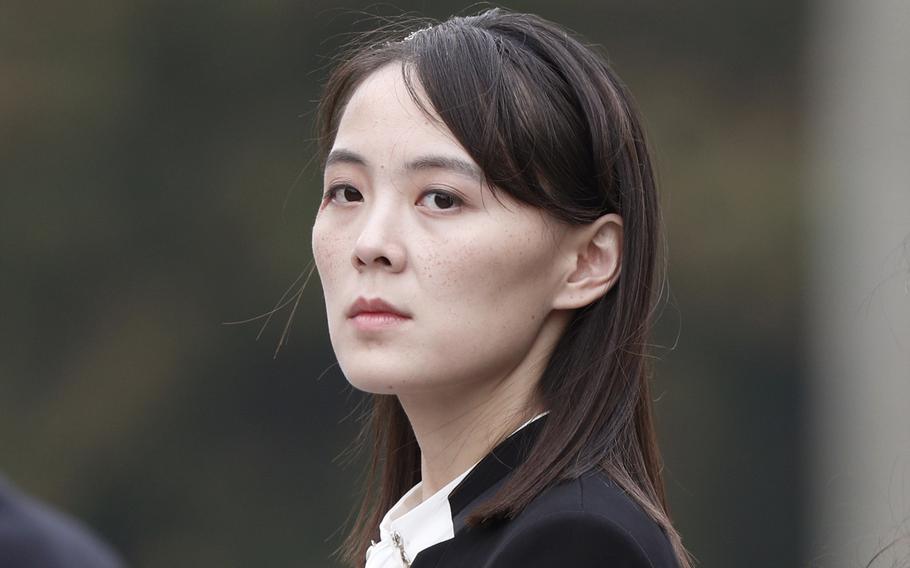 Kim Yo Jong, sister of North Korea's leader Kim Jong Un, attends a wreath-laying ceremony at Ho Chi Minh Mausoleum in Hanoi, Vietnam, March 2, 2019. The influential sister of North Korean leader Kim called South Korea’s defense minister a “scum-like guy” for talking about preemptive strikes on the North, warning Sunday, April 3, 2022, that the South may face “a serious threat.” 
