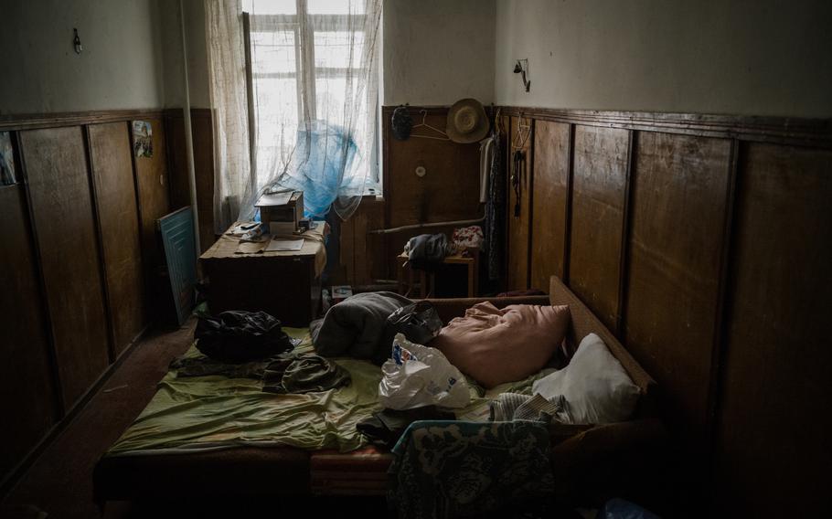 An office in the Kherson prison where Russians slept. Residents said they were arrested because they had Ukrainian tattoos, wore traditional clothing or dared to say “Slava Ukraini” — “Glory to Ukraine.”