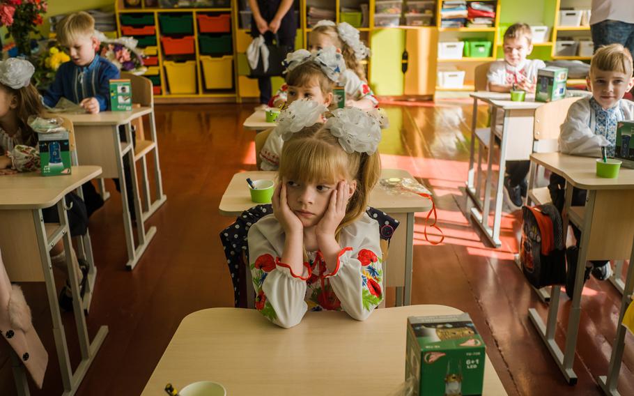 Lessons got underway on the first day of school in Nove Zalissya. 