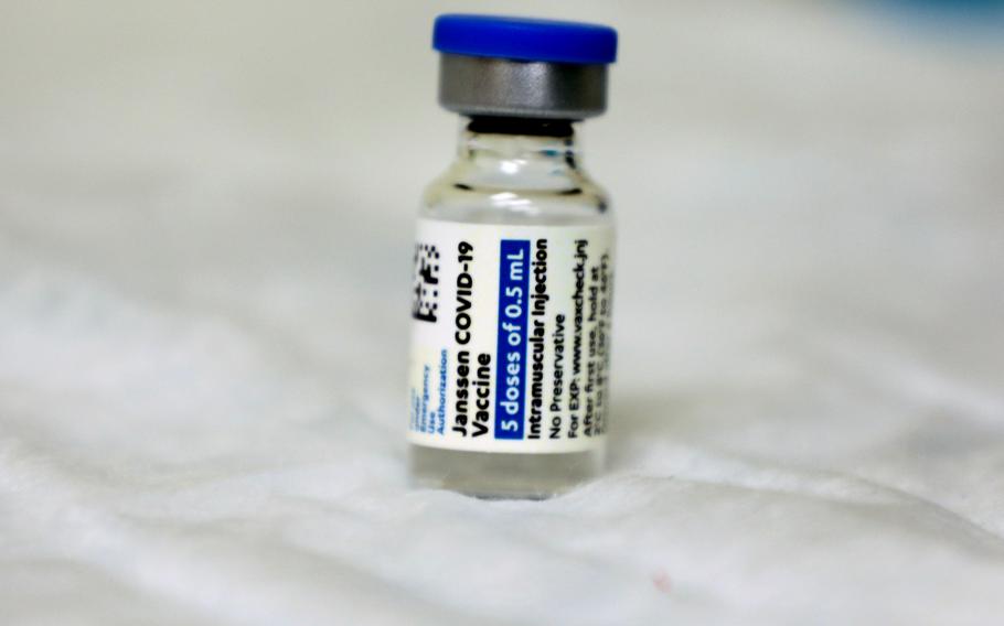 A five-dose vial of the Johnson & Johnson COVID-19 vaccine, also known as Janssen vaccine.