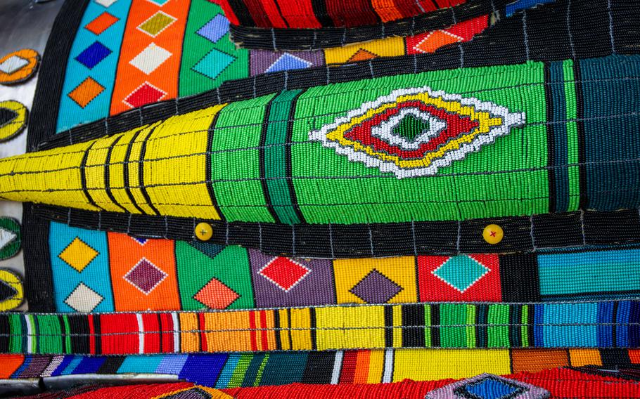 A close-up of the colorful glass beadwork on a MiG-21. 