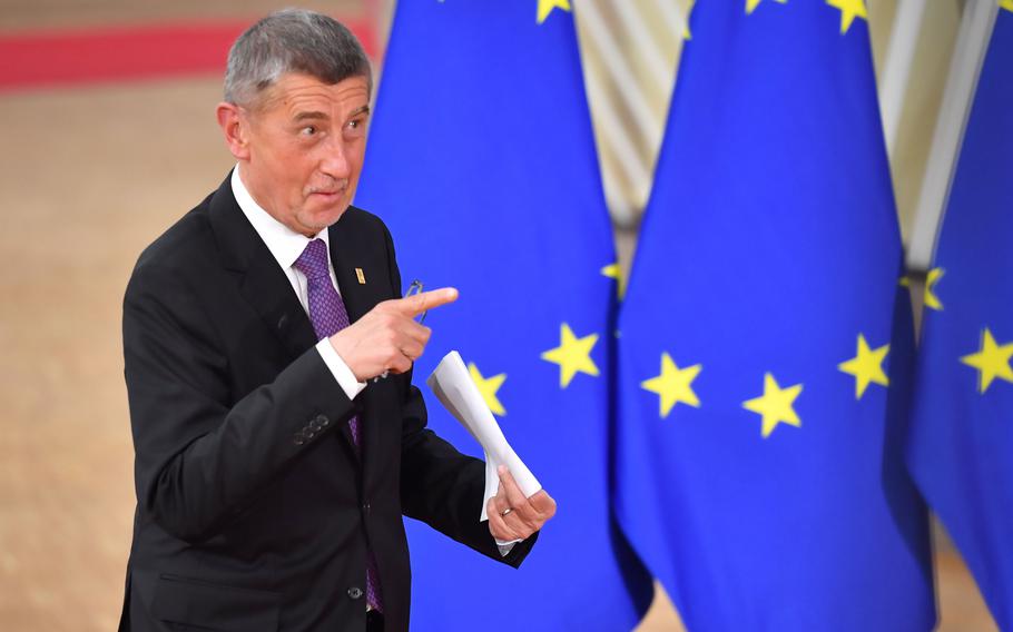 Andrej Babis, Czech Republic prime minister, arrives for a European Union leaders summit in Brussels, on Feb. 20, 2020. 