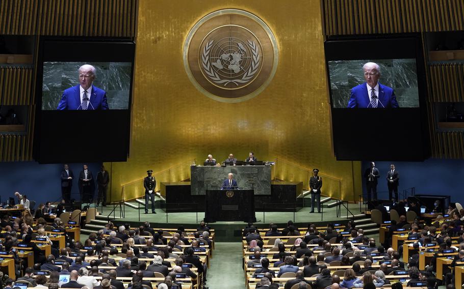 U.S. President Joe Biden addresses the 78th session of the United Nations General Assembly, Tuesday, Sept. 19, 2023.