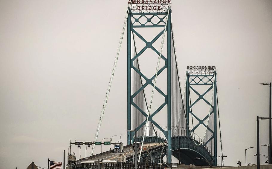 The Ambassador Bridge between the U.S. and Canada in Michigan, as seen on March 14, 2020.