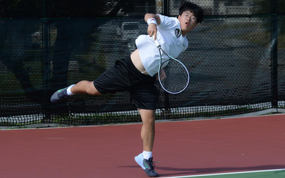 Humphreys' Elliot Lee downed Zama's Gabe Rayos 6-4, 6-3 during Wednesday's Far East tennis tournament boys singles semifinals.