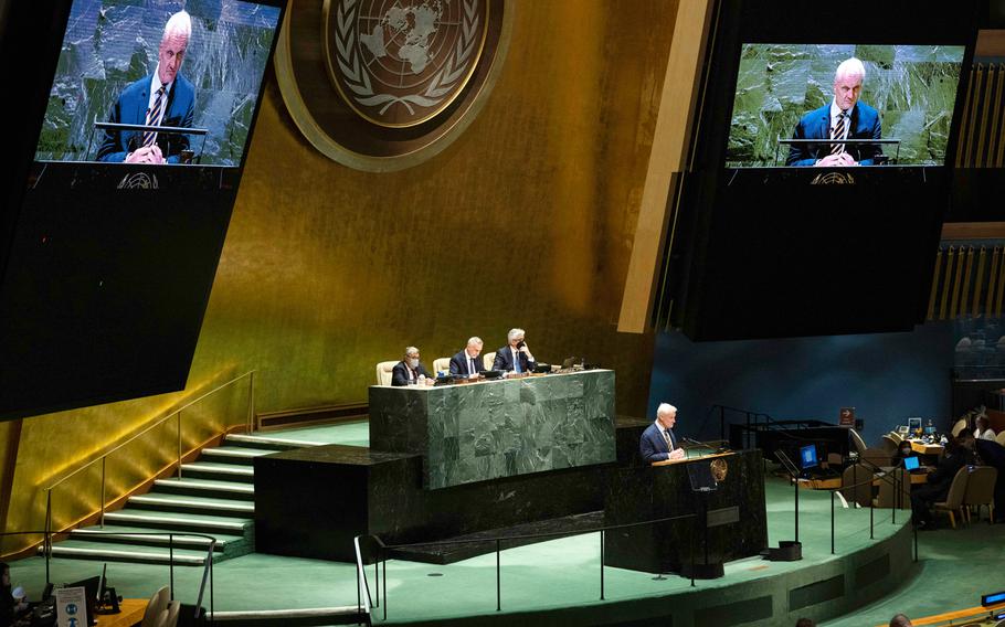 United Kingdom of Great Britain and Northern Ireland's Minister of State for Foreign Commonwealth and Development Affairs Graham Stuart addresses the 2022 Nuclear Non-Proliferation Treaty (NPT) review conference, in the United Nations General Assembly.