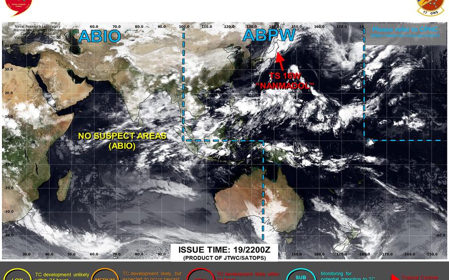 Final warning issued for Tropical Storm Nanmadol, moving rapidly toward dissipation over northwest Pacific.