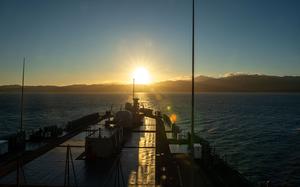 The U.S. 7th Fleet flagship USS Blue Ridge arrives in Wellington, New Zealand, May 16, 2025. 