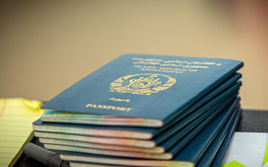 A stack of Afghan passports.
