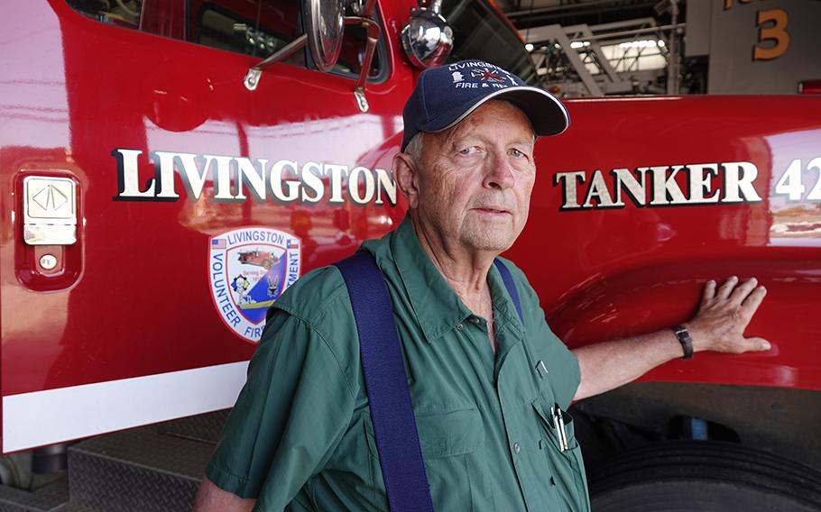 Corky Cochran, chief of the Livingston, Tex., Volunteer Fire Department, on April 19, 2023. He says stopped trains blocking roads have hampered response times. 