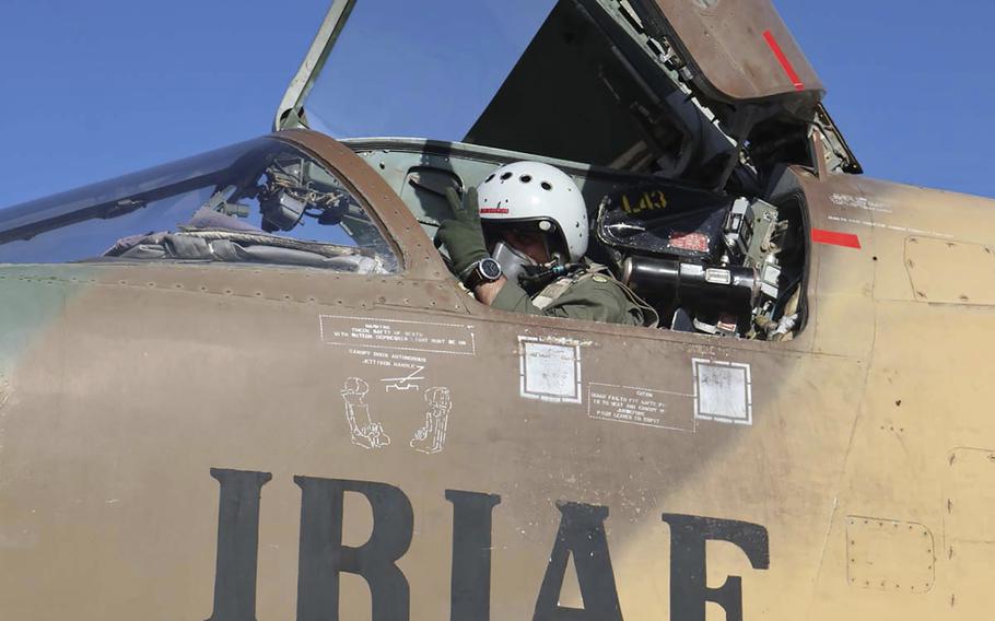 A pilot gestures during an air force exercise, in Iran, Thursday, Oct. 21, 2021. 