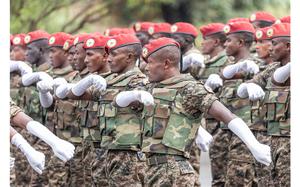 Members of the Ethiopian National Defense Force parade during the 116th celebration of Ethiopian Defense Force day in Addis Ababa, Ethiopia on Oct. 26, 2023. 