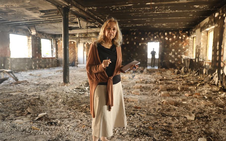 Perdue inside a bombed police station near Ukraine’s border with Belarus in August.