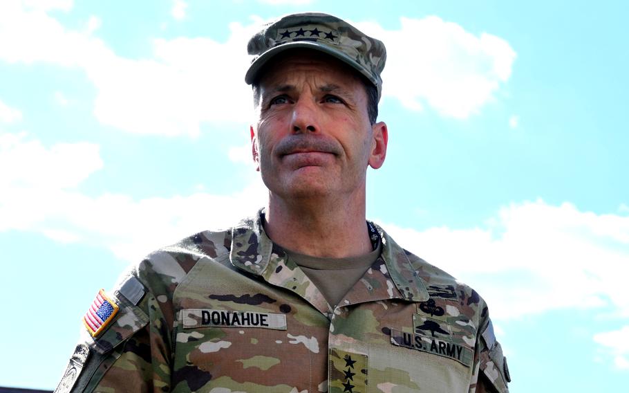 Gen. Christopher Donahue is seen outside his headquarters in Wiesbaden, Germany.