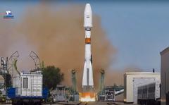 In this handout photo taken from video released by Roscosmos on Tuesday, Aug. 9, 2022, a Russian Soyuz rocket lifts off to carry Iranian Khayyam satellite into orbit at the Russian leased Baikonur cosmodrome near Baikonur, Kazakhstan. A Russian rocket has successfully launched an Iranian satellite into orbit. The Soyuz rocket lifted off as scheduled at 8:52 a.m. Moscow time (0552 GMT) Tuesday from the Russia-leased Baikonur launch facility in Kazakhstan. (Roscosmos via AP)