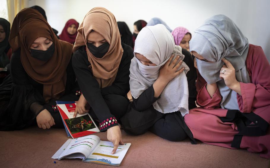 Some of Masouda’s students. All are poor, and most cannot pay any fees or buy textbooks.