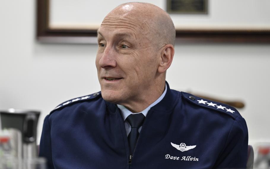 Gen. David Allvin, Air Force vice chief of staff, speaks June 21, 2023, with civic leaders from communities near Hill Air Force Base, Utah, during a meeting at the Pentagon in Arlington, Va.