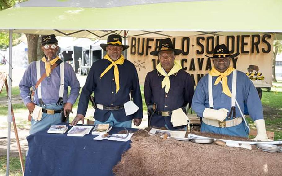 Members of the living history group Buffalo Soldiers: 10th Cavalry, Co. G of Northern California.