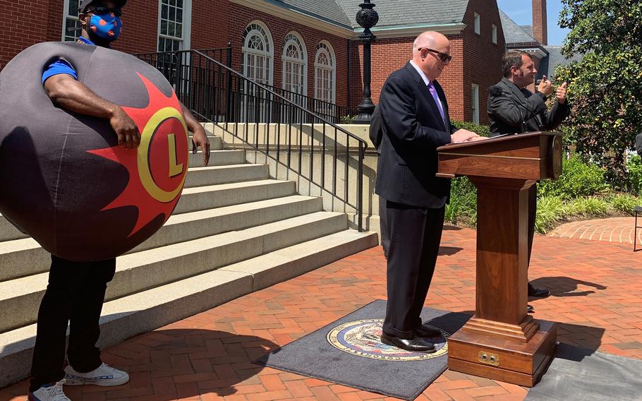 Maryland Gov. Larry Hogan announces the launch of the state's coronavirus vaccination lottery in a news conference May 20 in Annapolis. 