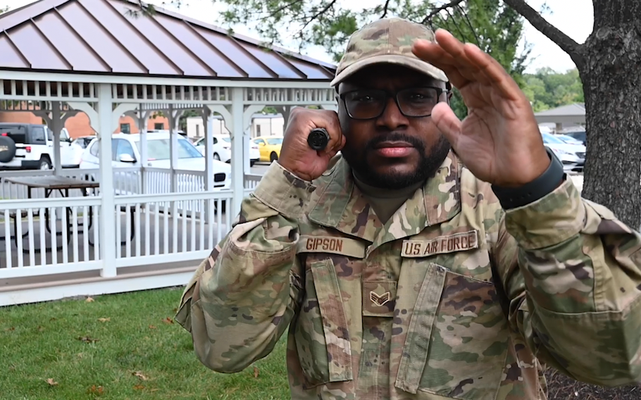 A D.C. Air National Guard member trains using non-lethal force.