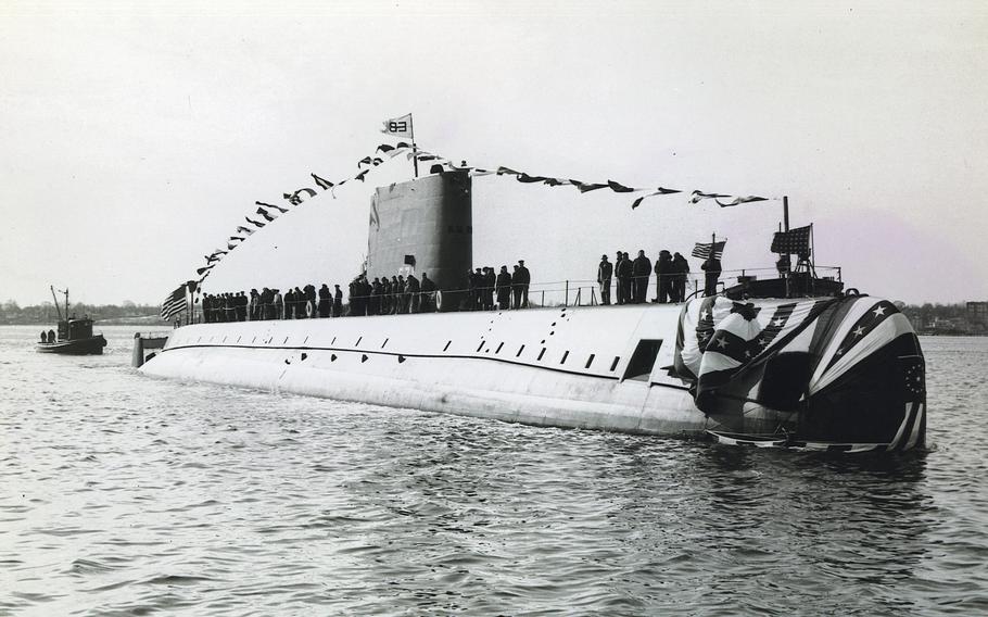 The nuclear-powered submarine USS Nautilus on Jan. 21, 1954, shortly after its christening ceremony.