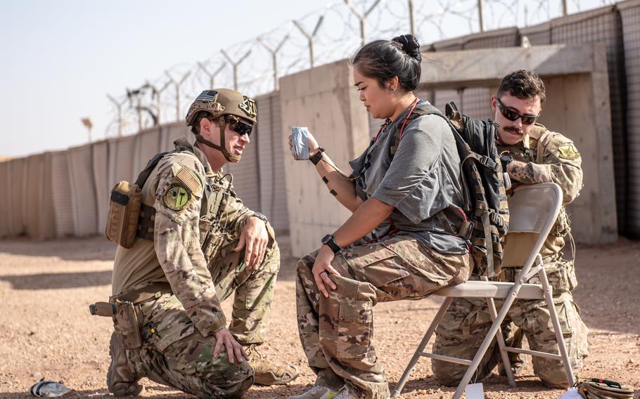 Airmen with the 409th Air Expeditionary Group's explosive ordnance disposal flight conduct a hostage rescue exercise at Air Base 201, Agadez, Niger, in 2022. Personnel and equipment are being sent from other locations to Agadez, following a coup that has brought a halt to U.S. military operations in the country.  