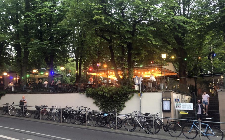 From late March to mid-October, if the weather is good, the Biergarten in Darmstadt, Germany, is a great place to be. 