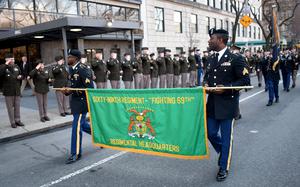 NEW YORK – Soldiers with the New York National Guard’s 1st Battalion, 69th Infantry Regiment, 27th Infantry Brigade Combat Team, 42nd Infantry Division, lead the annual New York City Saint Patrick’s Day Parade, March 16, 2024.  The “Fighting 69th” Infantry has led the world’s largest Saint Patrick’s Day Parade since 1851.  (U.S. Army photo by Master Sgt. Warren W. Wright, Jr., 42nd Infantry Division Public Affairs)