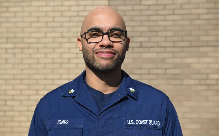 Petty Officer 2nd Class Kenneth Jones stands outside of the Atlantic Area Communications Command Center in Norfolk, Va., Nov. 29, 2023.