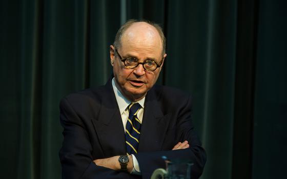 James F. Dobbins, then Special Representative for Afghanistan and Pakistan, addresses the media during a roundtable discussion in Tokyo, Japan, on May 13, 2014.