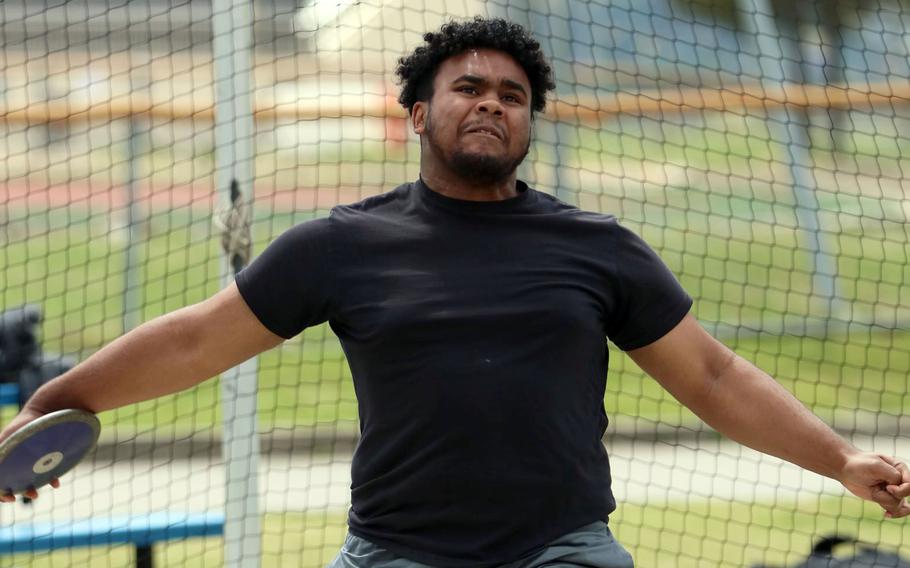 Daegu's Sanaree Evans swept the boys Division II discus and shot put.