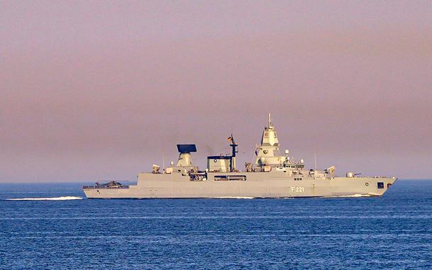 The German frigate Hessen sails during exercise Northern Coasts in the Baltic Sea in September 2023. The German Defense Ministry confirmed on Feb. 28, 2024, that Hessen fired on an allied drone earlier in the week.