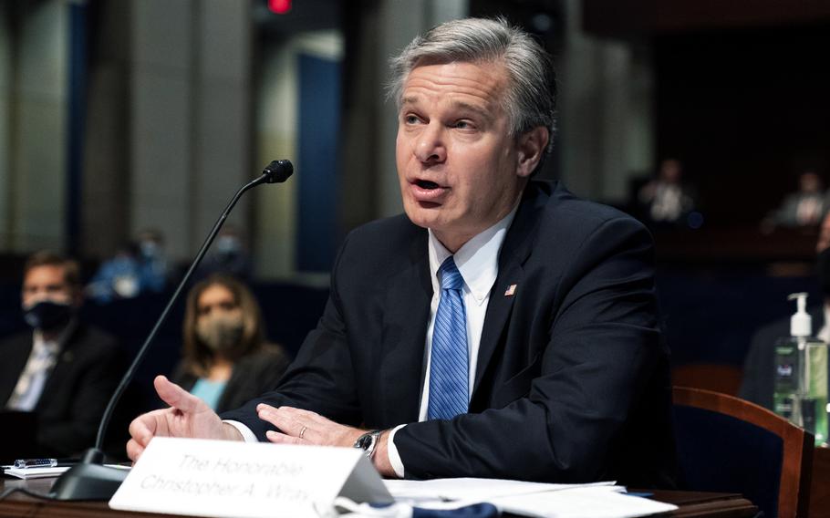 Federal Bureau of Investigation (FBI) Director Christopher Wray testifies before the House Judiciary Committee oversight hearing on the Federal Bureau of Investigation on Capitol Hill, Thursday, June 10, 2021, in Washington.