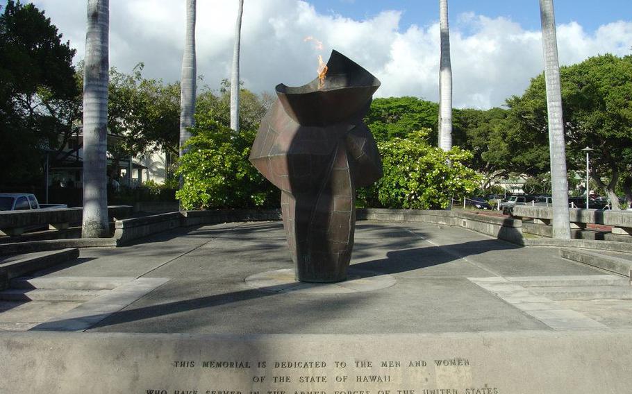 The Eternal Flame War Memorial was erected to honor Hawaii residents who have served in the armed forces.